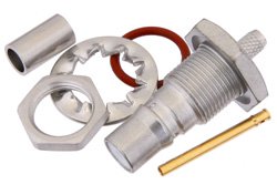 QMA Female Bulkhead Mount Connector Crimp/Solder Attachment for RG174, RG316, RG188, 0.100 inch, PE-B100, PE-C100, LMR-100, .268 inch D Hole