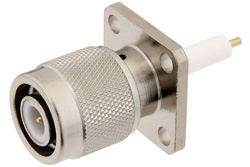 TNC Male Connector Solder Attachment 4 Hole Flange Mount Pin Terminal, .531 inch Hole Spacing