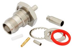 TNC Female Bulkhead Mount Connector Crimp/Solder Attachment for RG174, RG316, RG188, LMR-100, PE-B100, PE-C100, 0.100 inch, .480 inch D Hole