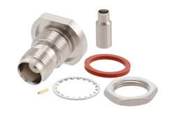TNC Female Bulkhead Mount Connector Crimp/Solder Attachment for RG174, RG316, RG188, 0.100 inch, PE-B100, PE-C100, LMR-100, IP67 Rated