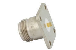 N Female Connector Solder Attachment 4 Hole Flange Mount Tab Terminal, .718 inch Hole Spacing