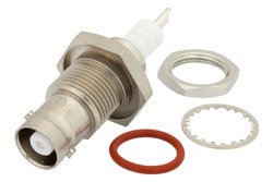 MHV Female Bulkhead Mount Hermetically Sealed Connector Solder Attachment Solder Cup Terminal, .480 inch D Hole