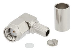 RP-SMA Male Right Angle Connector Crimp/Solder Attachment for RG55, RG142, RG223, RG400