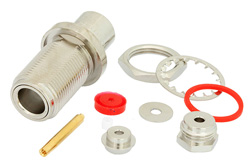 N Female Bulkhead Mount Connector Clamp/Solder Attachment for RG188-DS, RG316-DS, .640 inch DD Hole