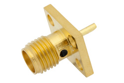 SMA Female Connector Solder Attachment 4 Hole Flange Mount Solder Cup Terminal, .340 inch Hole Spacing