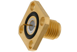SMA Female Hermetically Sealed Connector Solder Attachment 4 Hole Flange Mount Pin Terminal, .340 inch Hole Spacing