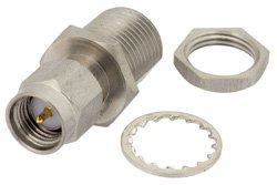 SMA Male Bulkhead Mount Connector Solder Attachment Solder Cup Terminal, .350 inch D Hole