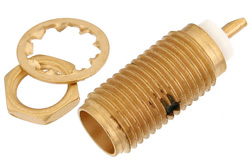 SMA Female Bulkhead Mount Connector Solder Attachment Solder Cup Terminal, .250 inch Diameter