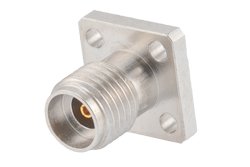 2.92mm Female Field Replaceable Connector 4 Hole Flange Mount 0.015 inch Pin, .250 inch Hole Spacing with Metal Contact Ring