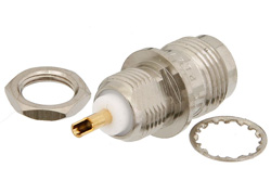 RP TNC Female Bulkhead Connector Solder Attachment Solder Cup Terminal, .350 inch D Hole