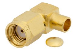 RP SMA Male Right Angle Connector Solder Attachment for PE-SR402AL, PE-SR402FL, RG402