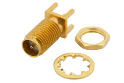 RP SMA Female Bulkhead Mount Connector Solder Attachment Thru Hole PCB, .250 inch Diameter