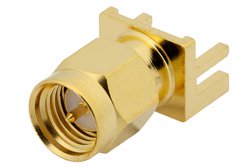 SMA Male Connector Solder Attachment .062 inch End Launch PCB, .020 inch x .010 inch Contact