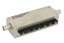 0 to 45.5 dB Push Button Step Attenuator, BNC Female To BNC Female With 0.5 dB Step Rated To 1 Watt Up To 750 MHz