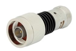30 dB Fixed Attenuator, N Male to N Female Black Anodized Aluminum Heatsink Body Rated to 5 Watts Up to 18 GHz