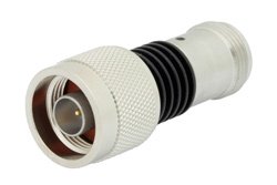 40 dB Fixed Attenuator, N Male to N Female Black Anodized Aluminum Heatsink Body Rated to 5 Watts Up to 18 GHz