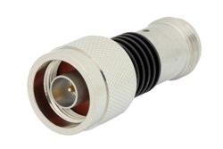6 dB Fixed Attenuator, N Male to N Female Black Anodized Aluminum Heatsink Body Rated to 5 Watts Up to 18 GHz