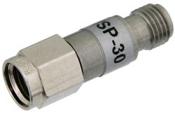30 dB Fixed Attenuator, 2.92mm Male To 2.92mm Female Stainless Steel Body Rated To 2 Watts Up To 26.5 GHz