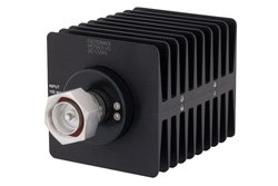 20 dB Fixed Attenuator, 7/16 DIN Male To 7/16 DIN Female Directional Black Anodized Aluminum Heatsink Body Rated To 100 Watts Up To 1.5 GHz