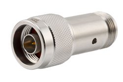 7 dB Fixed Attenuator, N Male to N Female Passivated Stainless Steel Body Rated to 2 Watts Up to 18 GHz