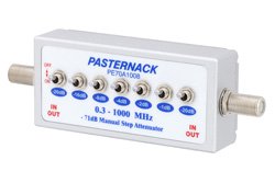 0 to 71 dB Toggle Step Attenuator, 75 Ohm F Female to 75 Ohm F Female Rated to 1 Watt From 0.3 MHz to 1,000 MHz