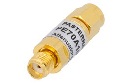 6 dB Fixed Attenuator, SMA Male to SMA Female Copper Body Rated to 2 Watts From 0.009 MHz to 6 GHz