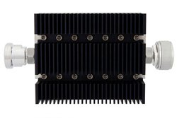3 dB Fixed Attenuator, 7/16 DIN Female To 7/16 DIN Male Directional Black Anodized Aluminum Heatsink Body Rated To 100 Watts Up To 6 GHz
