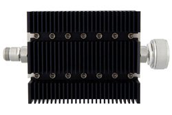 20 dB Fixed Attenuator, N Female To 7/16 DIN Male Directional Black Anodized Aluminum Heatsink Body Rated To 100 Watts Up To 6 GHz
