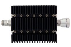 20 dB Fixed Attenuator, N Female To 7/16 DIN Female Directional Black Anodized Aluminum Heatsink Body Rated To 100 Watts Up To 6 GHz