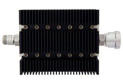 6 dB Fixed Attenuator, N Female To 7/16 DIN Female Directional Black Anodized Aluminum Heatsink Body Rated To 100 Watts Up To 6 GHz