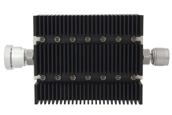 3 dB Fixed Attenuator, 7/16 DIN Female To N Male Directional Black Anodized Aluminum Heatsink Body Rated To 100 Watts Up To 6 GHz