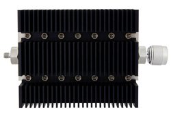 20 dB Fixed Attenuator, SMA Female To N Male Directional Black Anodized Aluminum Heatsink Body Rated To 100 Watts Up To 6 GHz