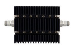 6 dB Fixed Attenuator, N Female To N Female Directional Black Anodized Aluminum Heatsink Body Rated To 100 Watts Up To 6 GHz