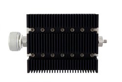 20 dB Fixed Attenuator, 7/16 DIN Male To SMA Female Directional Black Anodized Aluminum Heatsink Body Rated To 100 Watts Up To 6 GHz