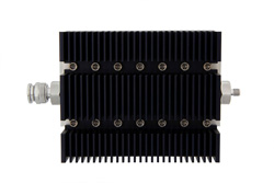 40 dB Fixed Attenuator, TNC Male To SMA Female Directional Black Anodized Aluminum Heatsink Body Rated To 100 Watts Up To 6 GHz