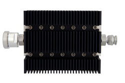 30 dB Fixed Attenuator, 7/16 DIN Female To TNC Male Directional Black Anodized Aluminum Heatsink Body Rated To 100 Watts Up To 6 GHz