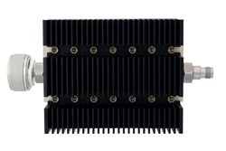 3 dB Fixed Attenuator, 7/16 DIN Male To TNC Female Directional Black Anodized Aluminum Heatsink Body Rated To 100 Watts Up To 6 GHz