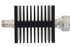 30 dB Fixed Attenuator, N Female To 7/16 DIN Male Directional Black Anodized Aluminum Heatsink Body Rated To 50 Watts Up To 7.5 GHz