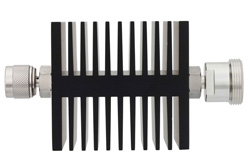 30 dB Fixed Attenuator, N Male To 7/16 DIN Female Directional Black Anodized Aluminum Heatsink Body Rated To 50 Watts Up To 7.5 GHz