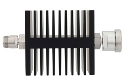 30 dB Fixed Attenuator, N Female To 7/16 DIN Female Directional Black Anodized Aluminum Heatsink Body Rated To 50 Watts Up To 7.5 GHz
