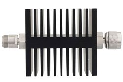 10 dB Fixed Attenuator, N Female To N Male Directional Black Anodized Aluminum Heatsink Body Rated To 50 Watts Up To 18 GHz