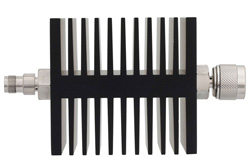 40 dB Fixed Attenuator, TNC Female To N Male Directional Black Anodized Aluminum Heatsink Body Rated To 50 Watts Up To 18 GHz