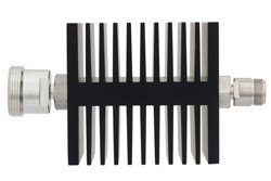 40 dB Fixed Attenuator, 7/16 DIN Female To N Female Directional Black Anodized Aluminum Heatsink Body Rated To 50 Watts Up To 18 GHz