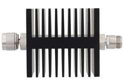 30 dB Fixed Attenuator, N Male To N Female Directional Black Anodized Aluminum Heatsink Body Rated To 50 Watts Up To 18 GHz