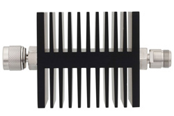 6 dB Fixed Attenuator, N Male To N Female Directional Black Anodized Aluminum Heatsink Body Rated To 50 Watts Up To 18 GHz