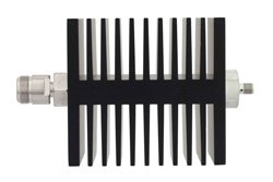 3 dB Fixed Attenuator, N Female To SMA Female Directional Black Anodized Aluminum Heatsink Body Rated To 50 Watts Up To 18 GHz