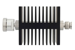 20 dB Fixed Attenuator, 7/16 DIN Female To TNC Male Directional Black Anodized Aluminum Heatsink Body Rated To 50 Watts Up To 7.5 GHz
