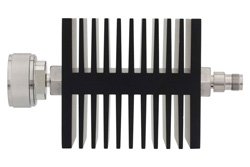 10 dB Fixed Attenuator, 7/16 DIN Male To TNC Female Directional Black Anodized Aluminum Heatsink Body Rated To 50 Watts Up To 7.5 GHz