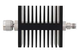10 dB Fixed Attenuator, N Male To TNC Female Directional Black Anodized Aluminum Heatsink Body Rated To 50 Watts Up To 18 GHz