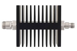 3 dB Fixed Attenuator, N Female To TNC Female Directional Black Anodized Aluminum Heatsink Body Rated To 50 Watts Up To 18 GHz